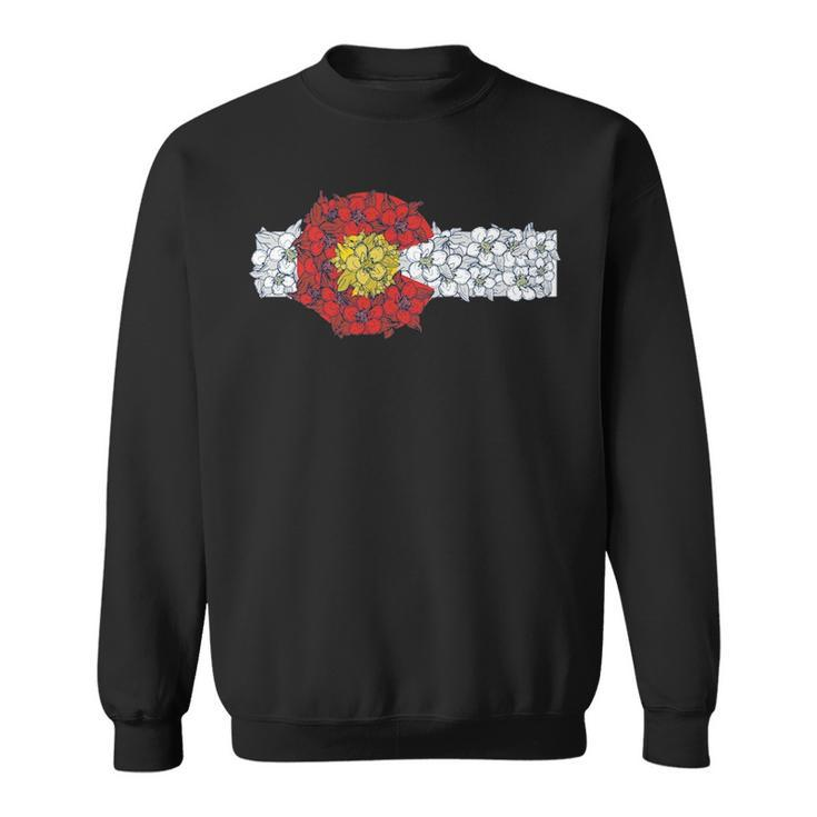 Retro Colorado Flag Columbine Flower Artistic Nature Sweatshirt