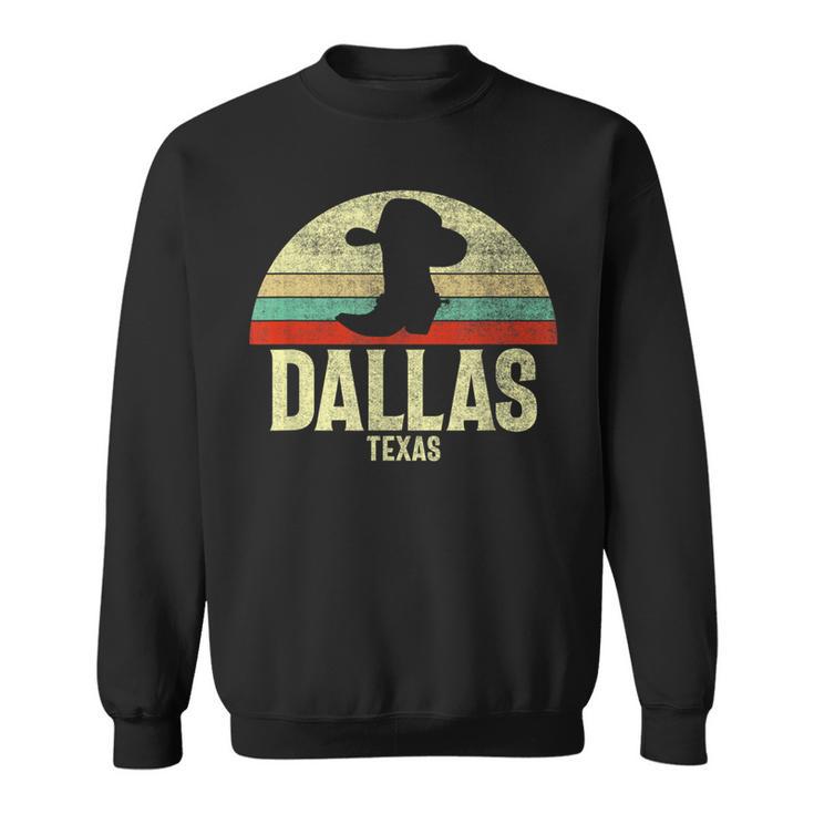 Retro Dallas Texas Cowboy Hat On Cowboy Boot Vintage Sweatshirt