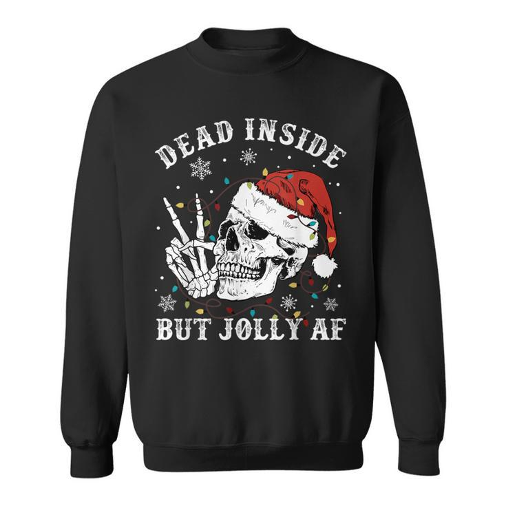 Retro Dead Inside But Jolly Af Skeleton Christmas Lights Sweatshirt