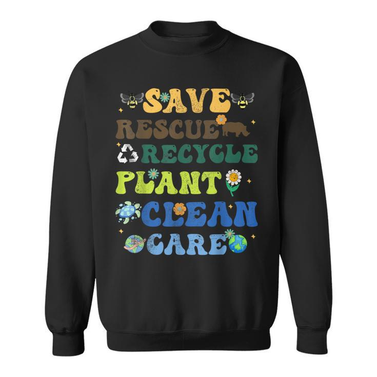 Retro Earth Day Save Bees Rescue Animals Recycle Plastics Sweatshirt