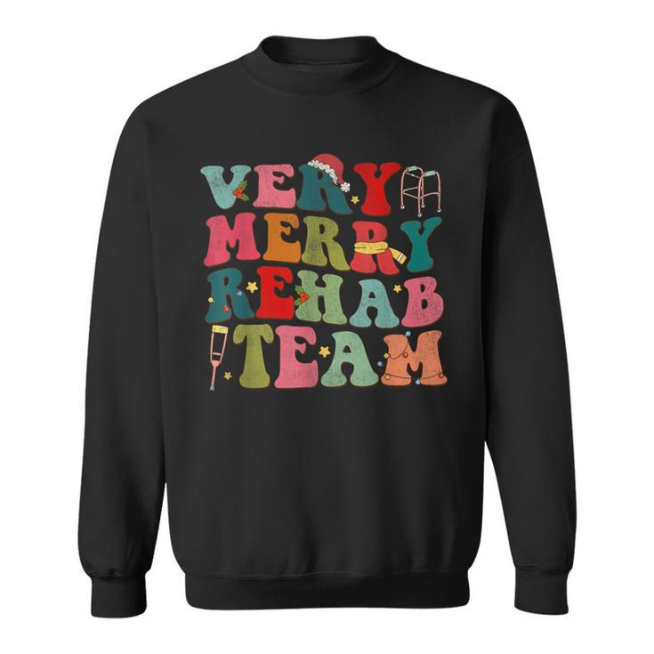 Retro Very Merry Rehab Team Xmas Therapy Squad Slp Ot Pt Sweatshirt