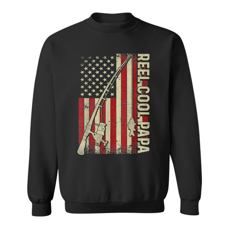 Retro Reel Cool Papa American Flag Fishing Fathers Day Dad Sweatshirt
