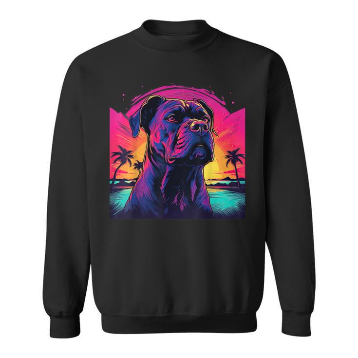 Retro Sunset Presa Canario Dog Black Sweatshirt