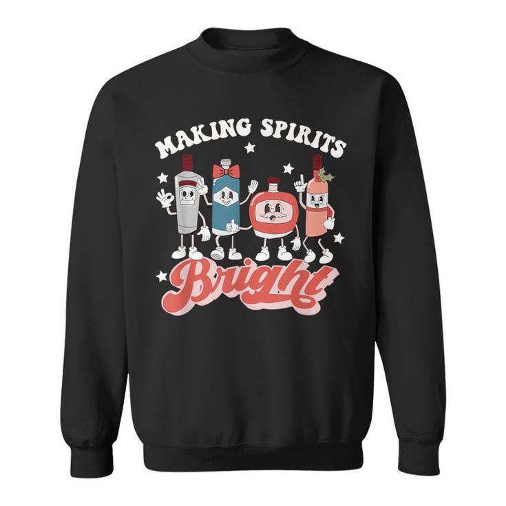 Retro Ugly Christmas Making Spirits Bright Alcohol Bartender Sweatshirt