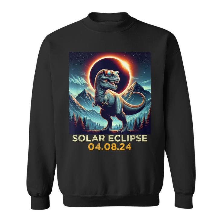 Retrot Rex Dinosaur Eclipse Solar April 8Th 2024 Astronomy Sweatshirt