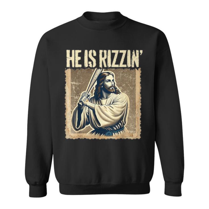 He Is Rizzin Jesus Playing Baseball Sports Rizz Sweatshirt