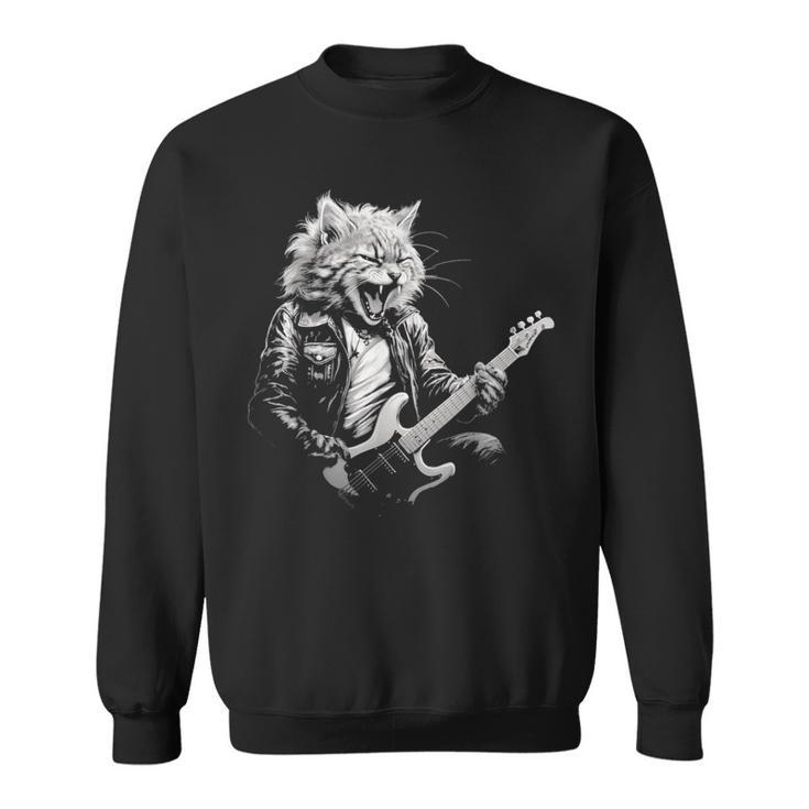 Rock Cat Playing Guitar Guitar Cat Womens Sweatshirt