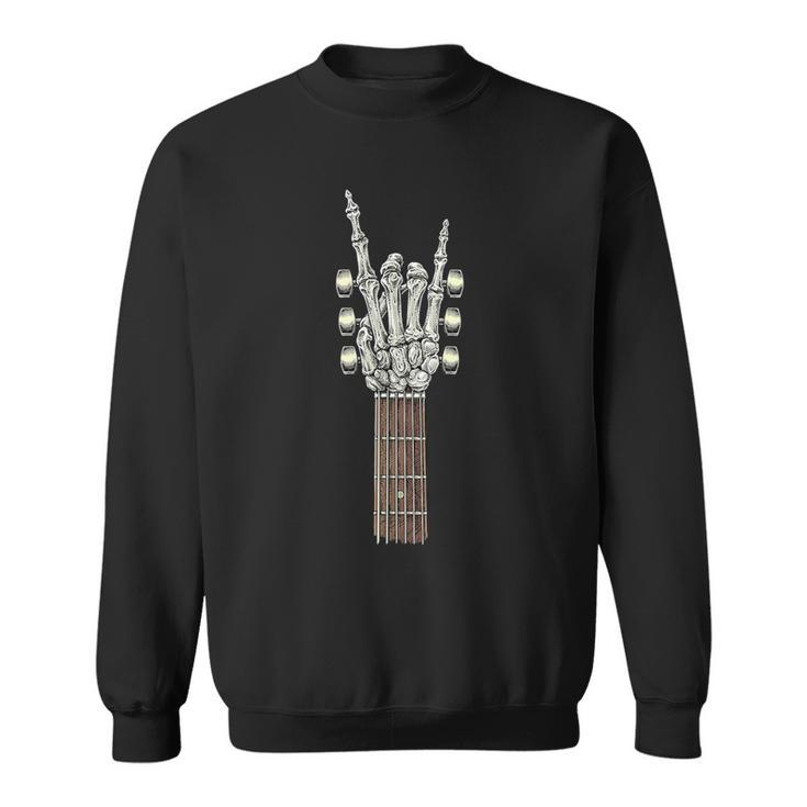 Rock On Guitar Neck With A Sweet Rock & Roll Skeleton Hand Sweatshirt