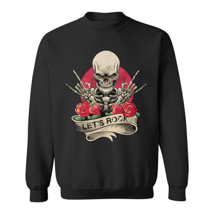 Lets Rock Rock&Roll Skeleton Hand Vintage Retro Rock Concert Sweatshirt
