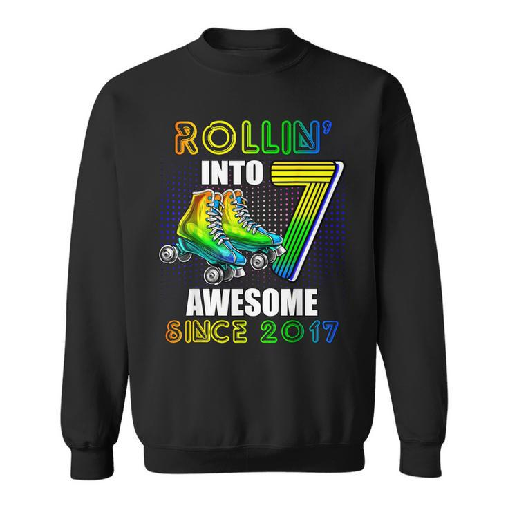 Roller Skating 7Th Birthday Boys Rollin Into 7 Awesome 2017 Sweatshirt
