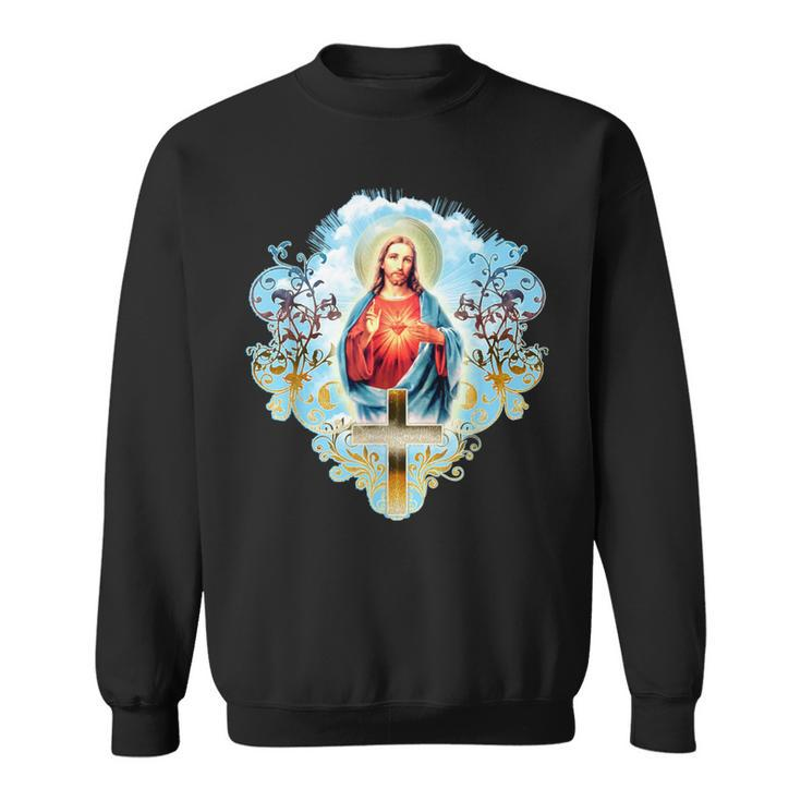 Sacred Heart Of Jesus Christ Vintage Cross Catholic Sweatshirt