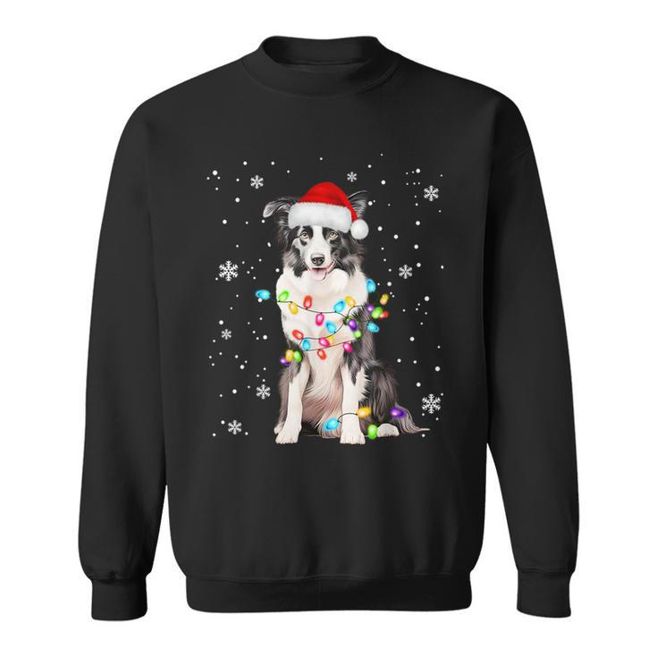 Santa Border Collie Christmas Tree Light Pajama Dog X-Mas Sweatshirt
