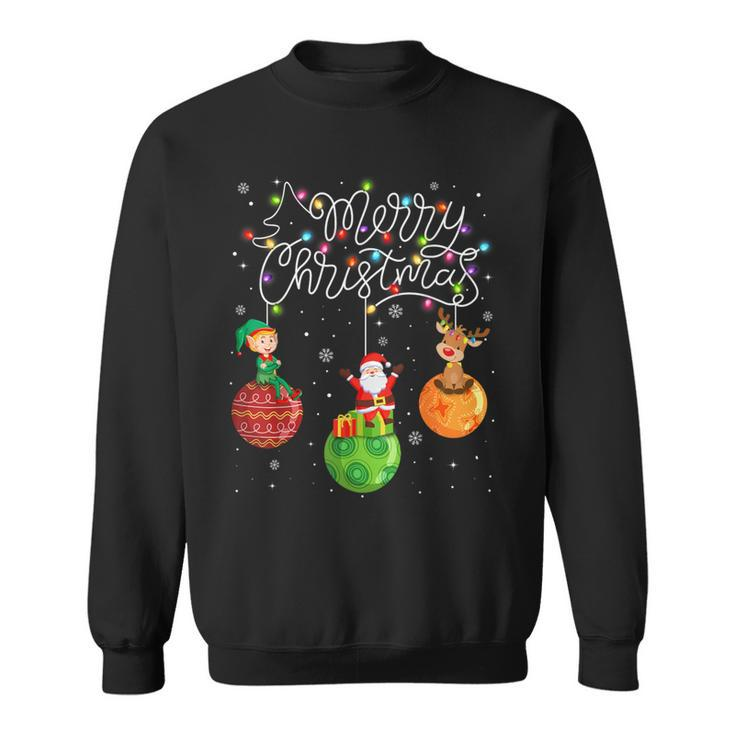 Santa Reindeer Elf Merry Christmas Lights Ornaments Balls Sweatshirt