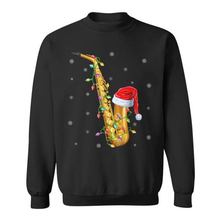 Saxophone Music Lover Xmas Lights Santa Saxophone Christmas Sweatshirt