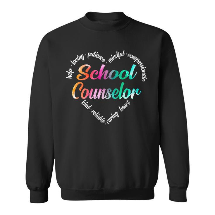 School Counselor Heart Word Cloud Watercolor Rainbow Sweatshirt