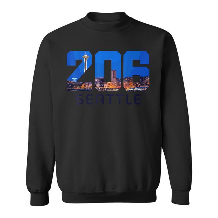 Seattle 206 Area Code Pride Skyline Washington Vintage Sweatshirt