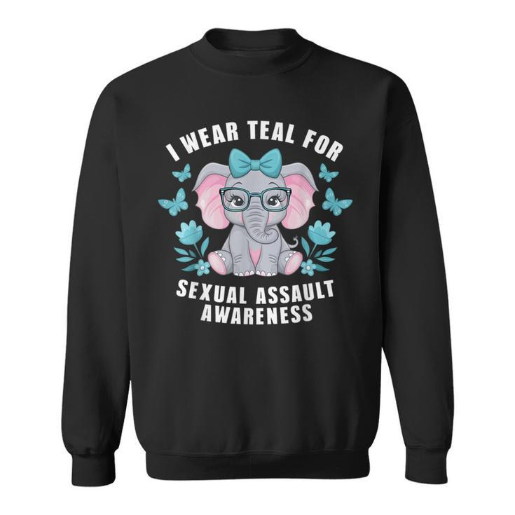 Sexual Assault Awareness I Wear Teal Cute Elephant 2024 Sweatshirt