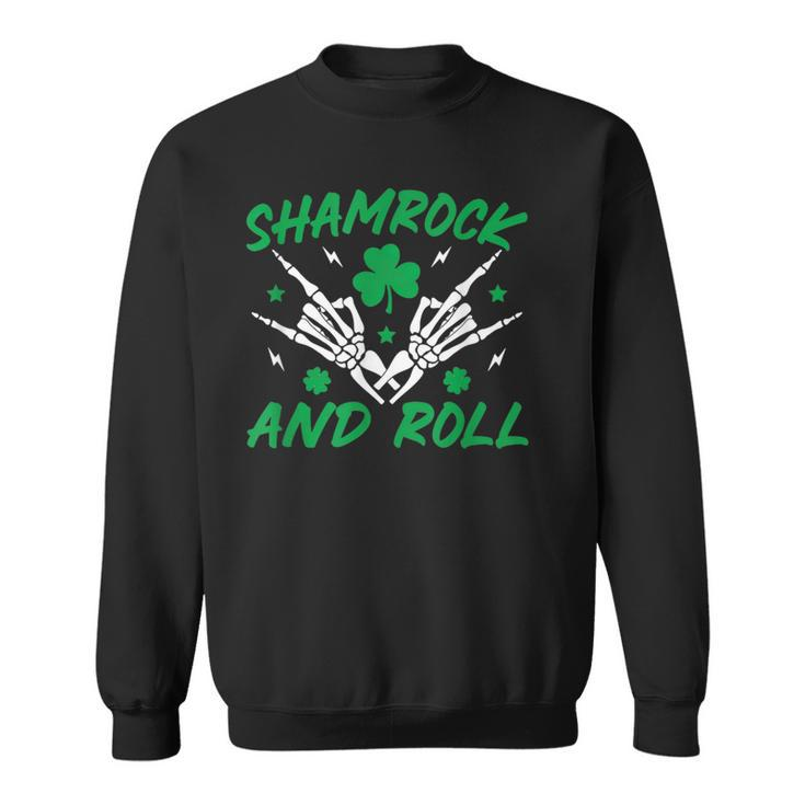 Shamrock And Roll Rock And Roll Saint Patrick's Day Skull Sweatshirt