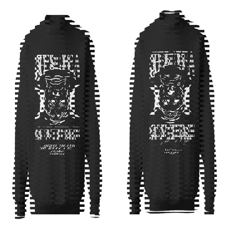 She Is Like A Cat In The Dark Vintage Witchy Cat Rock Goth Sweatshirt
