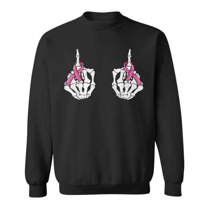 Skeleton Hand Fuck Cancer Pink Breast Cancer Awareness Sweatshirt