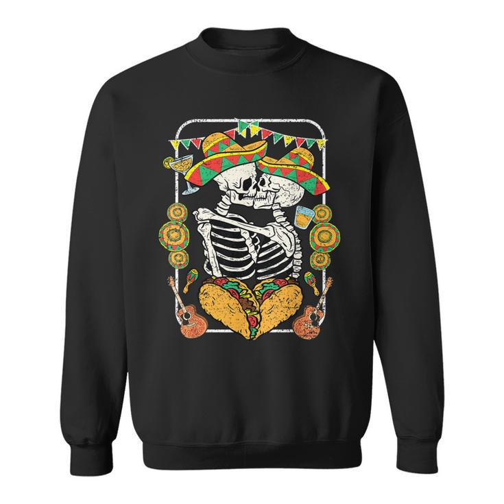 Skeleton Kissing Cinco De Mayo Mexican Sombrero Taco Heart Sweatshirt