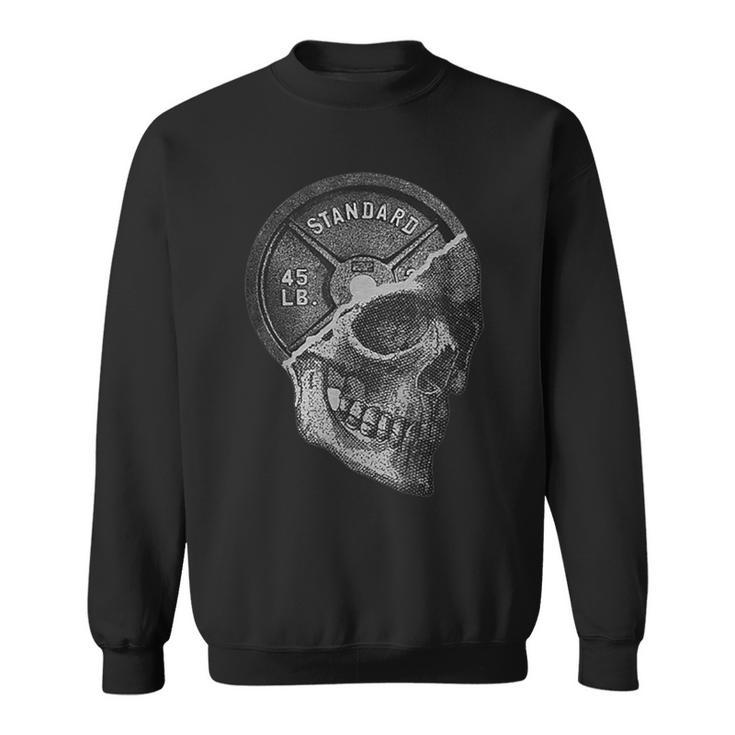 Skull & 45 Lbs Plate Weight Lifting Graphic Gym Working Out Sweatshirt