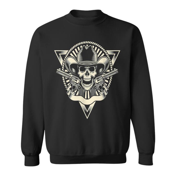 Skull Motorcycle Biker Outlaw Cowboy Hat Guns Sweatshirt