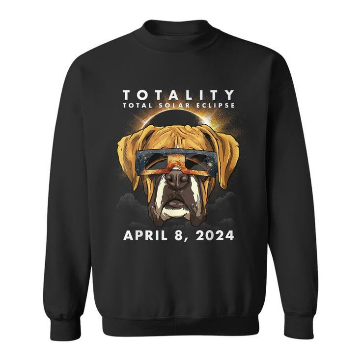 Solar Eclipse 2024 Boxer Dog Wearing Glasses Sweatshirt