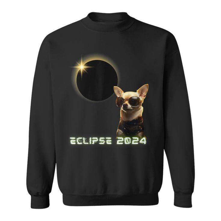 Solar Eclipse 2024 Chihuahua Wearing Glasses Sweatshirt