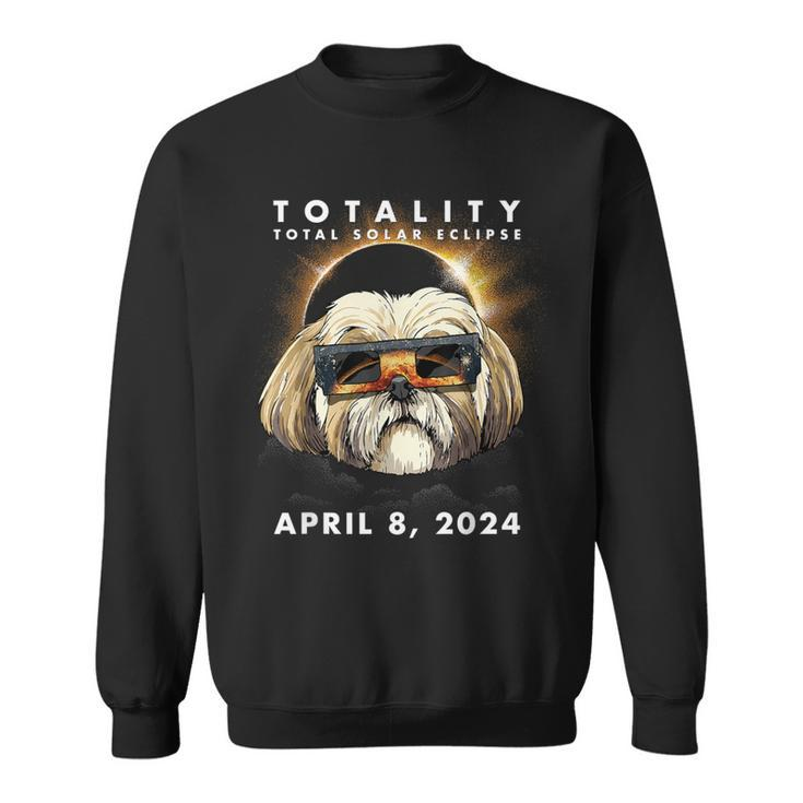 Solar Eclipse 2024 Shih Tzu Dog Wearing Glasses Sweatshirt