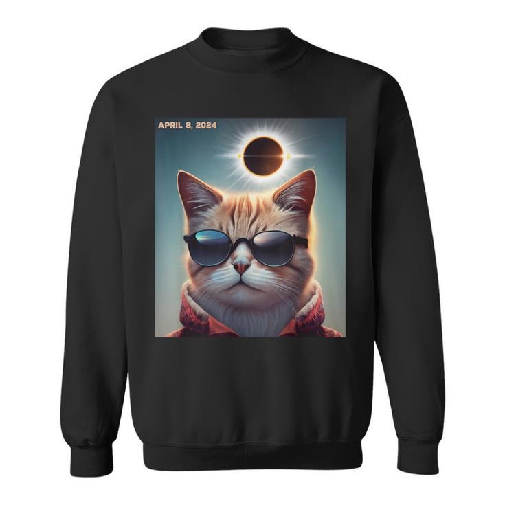 Solar Eclipse Cat 2024 April 8 Solar Eclipse Glasses Sweatshirt