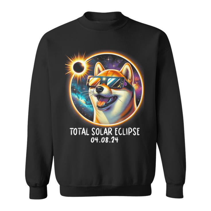 Solar Eclipse Shiba Inu Wearing Glasses Pet April 8 2024 Sweatshirt