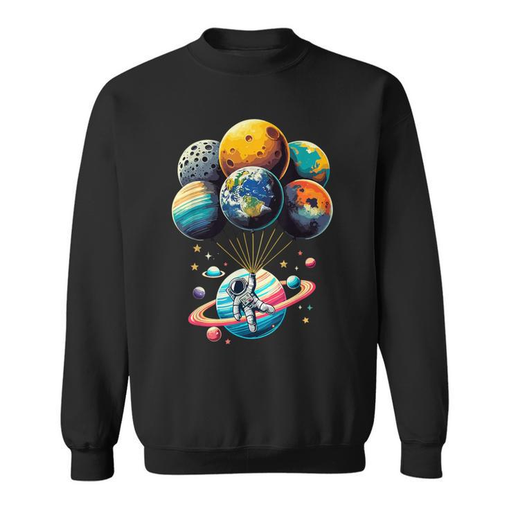 Solar System Astronaut Holding Planet Balloons Space Sweatshirt
