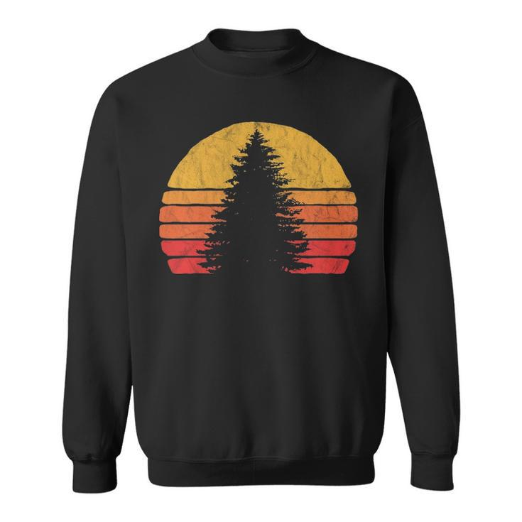 Solitary Pine Tree Sun  Vintage Retro Outdoor Graphic Pullover Sweatshirt