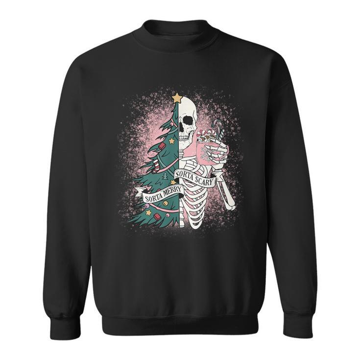 Sorta Merry Sorta Scary Christmas Skeleton Bleached Sweatshirt