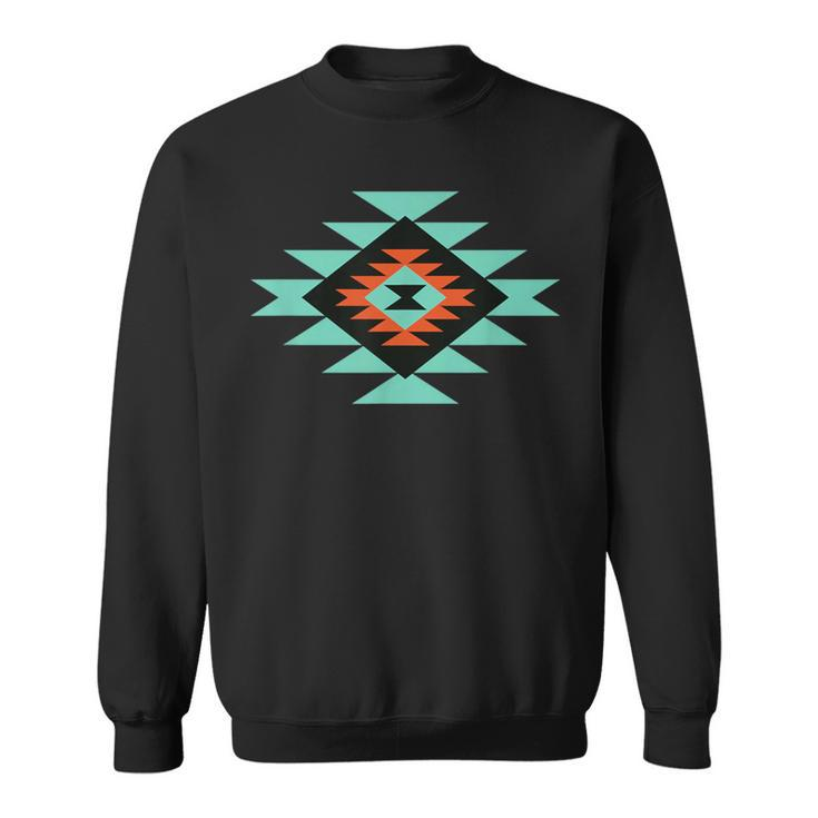 Southwestern Santa Fe Indian Teal Pattern Sweatshirt