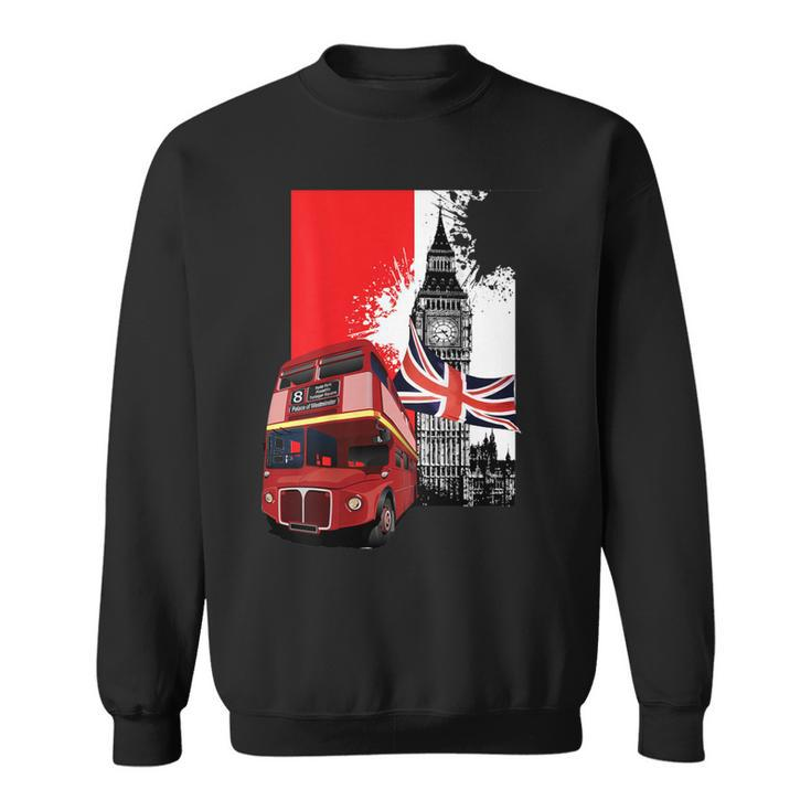 Souvenir London City Bus Vintage Uk Flag British Sweatshirt
