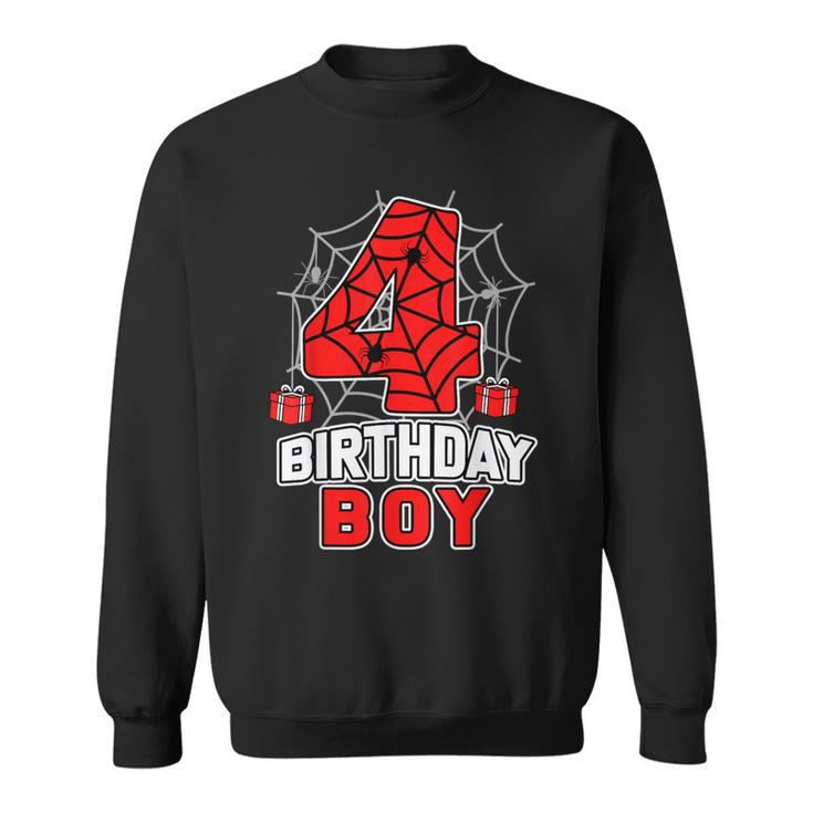 Spider 4Th Birthday Boy Spider Theme Birthday Boy 4 Year Sweatshirt