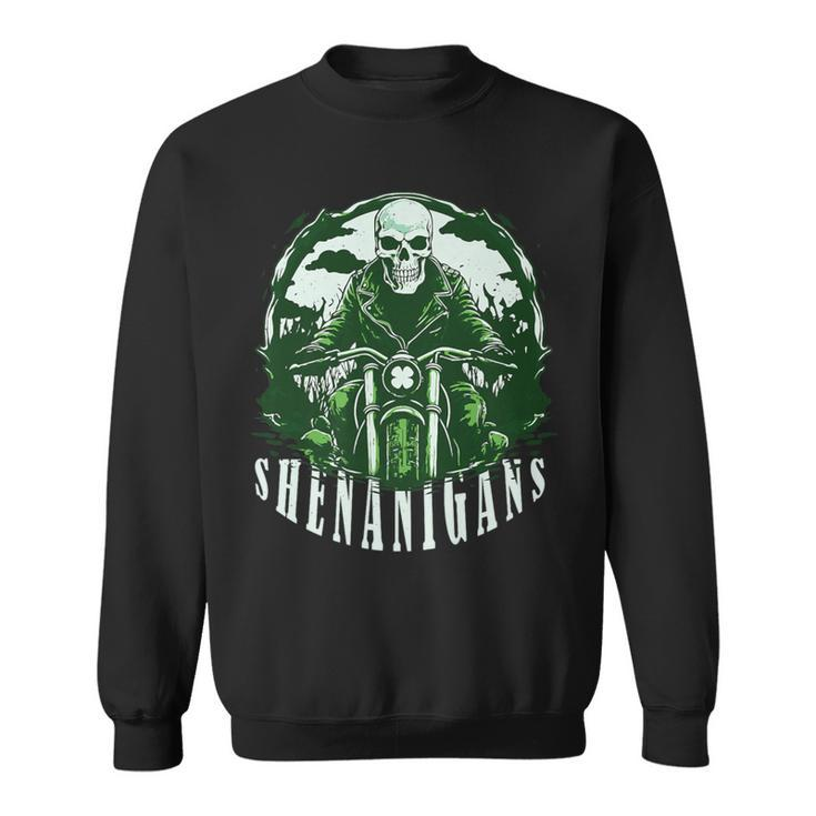 St Patrick's Day For Motorcycle Shenanigans Irish Skull Sweatshirt