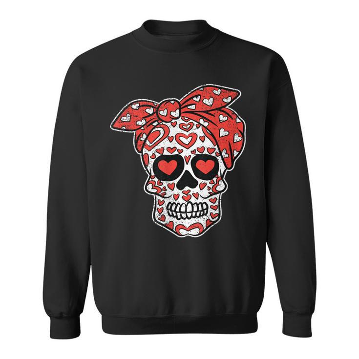 Sugar Skull Heart Bandana Valentines Day Mexican Skull Love Sweatshirt