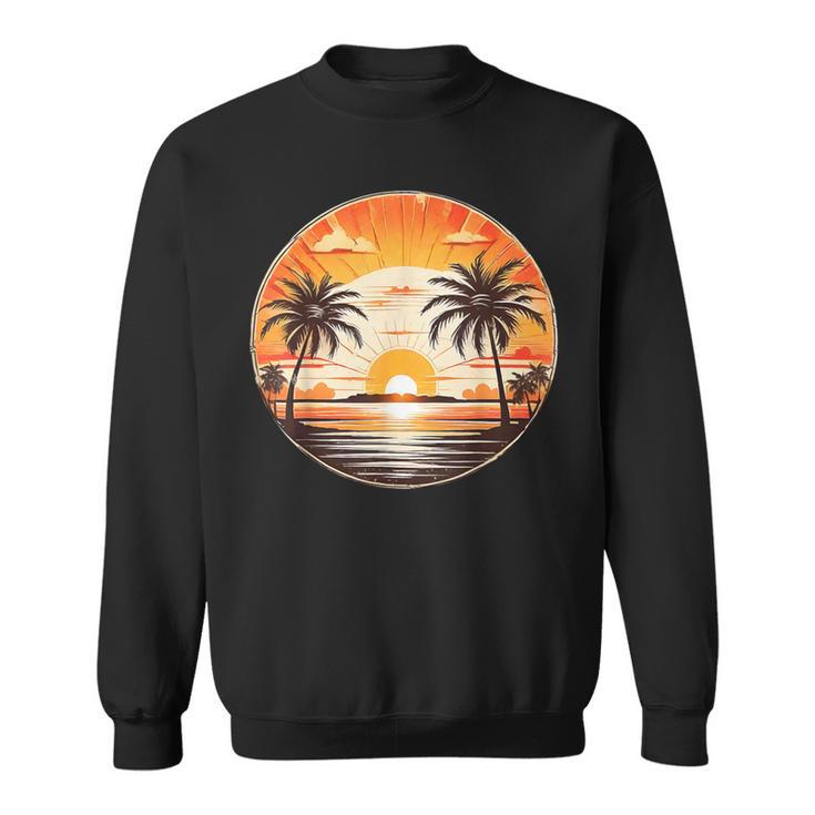 Summer Retros Vintage Sunset Palm-Trees Sea Beach Cute Scene Sweatshirt