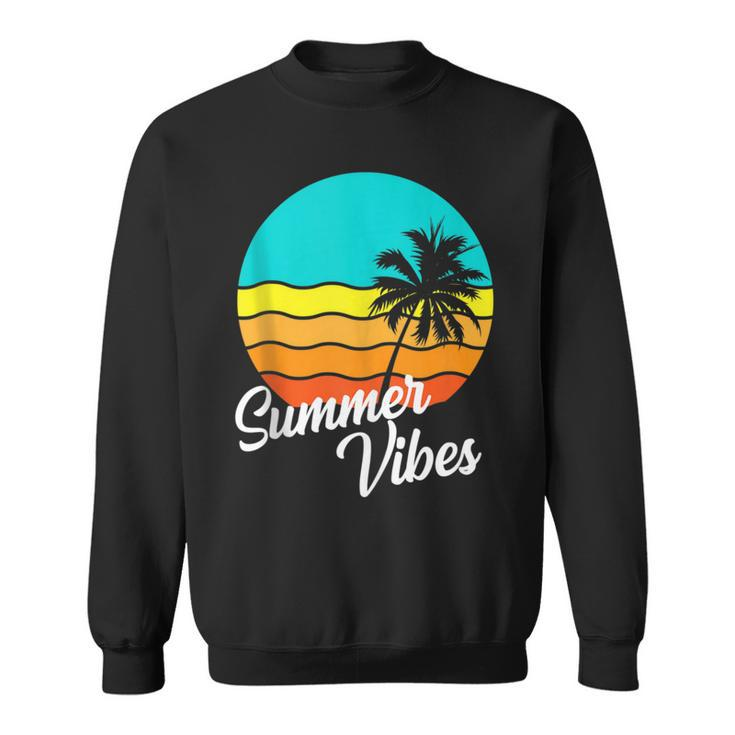 Summer Vibes Retro 80S Beach Scene Palm Tree Sunset Vacation Sweatshirt