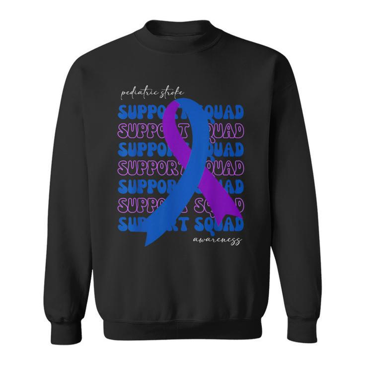 Support Squad Pediatric Stroke Awareness Purple Blue Ribbon Sweatshirt