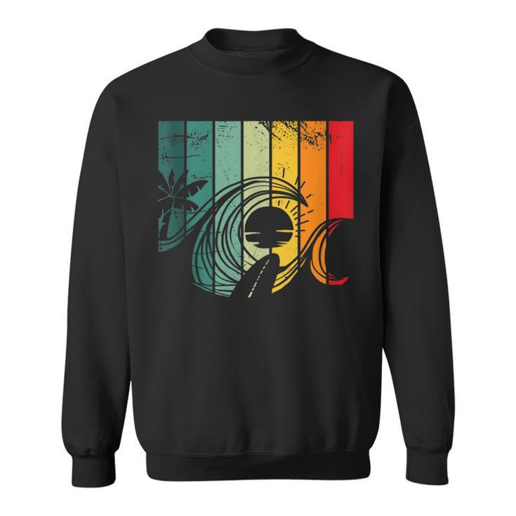 Surfing Retro Surfer Sunset Palm Tree Surf Sweatshirt