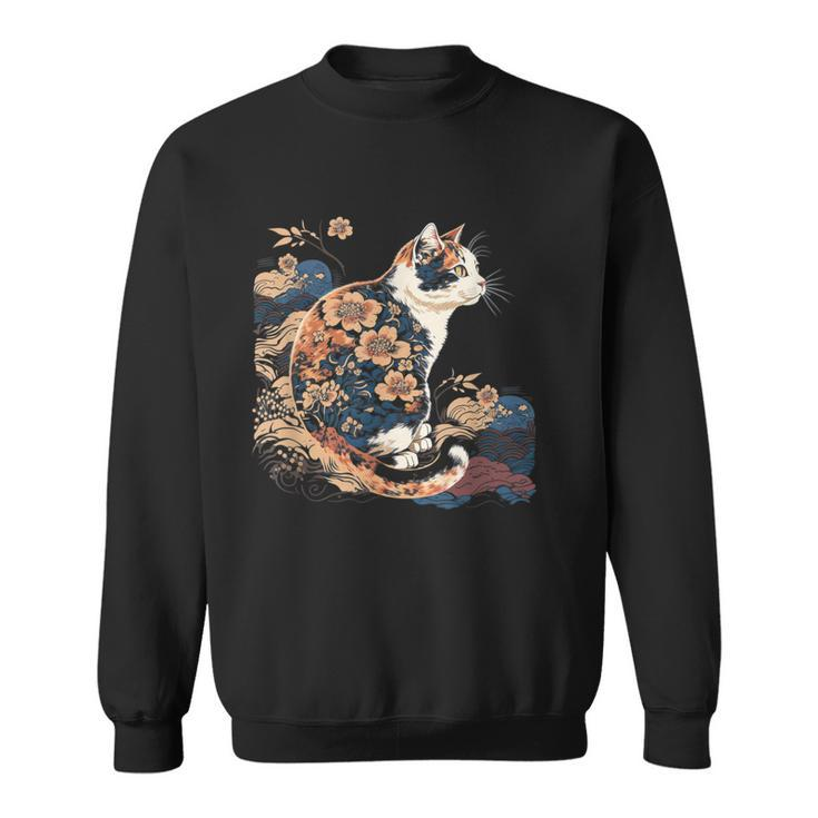 Surrealism Japanese Painting Calico Cat Sweatshirt