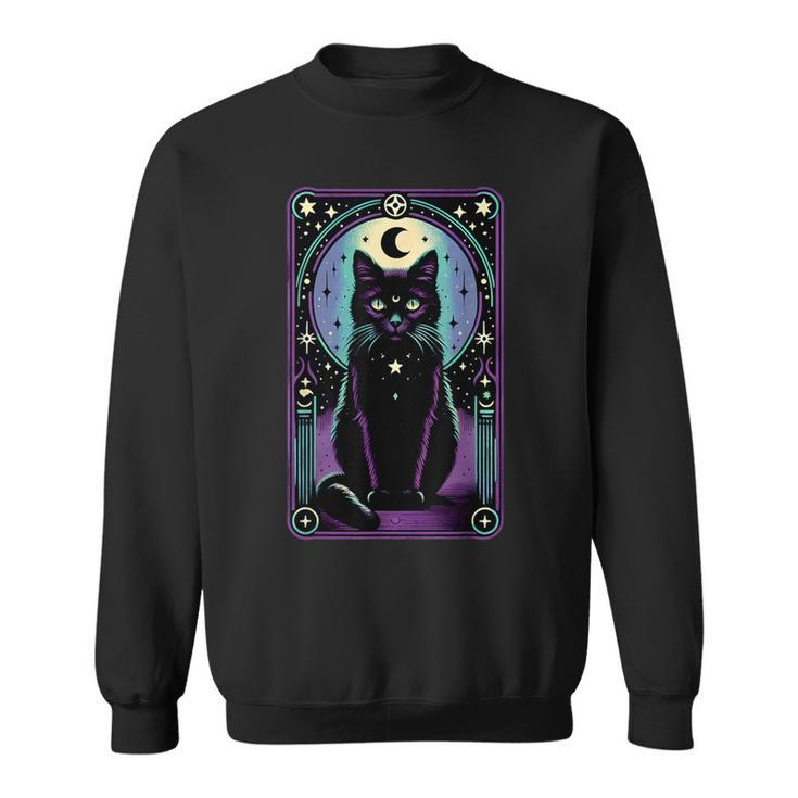 Tarot Card Crescent Moon Black Cat Lover Tarot Cat Vintage Sweatshirt