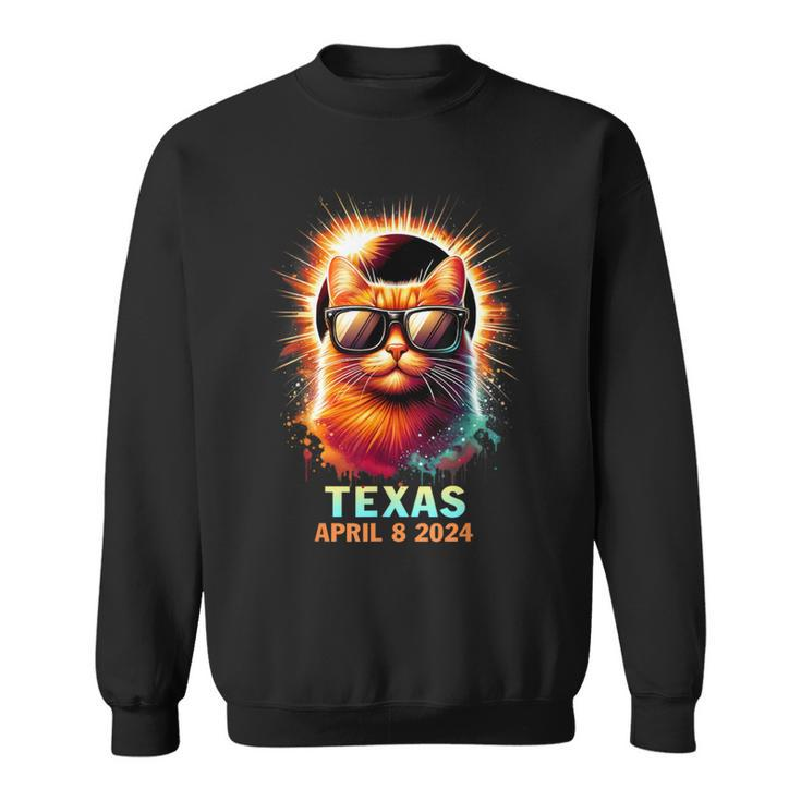 Texas Total Solar Eclipse 2024 Cat Wearing Glasses Sweatshirt