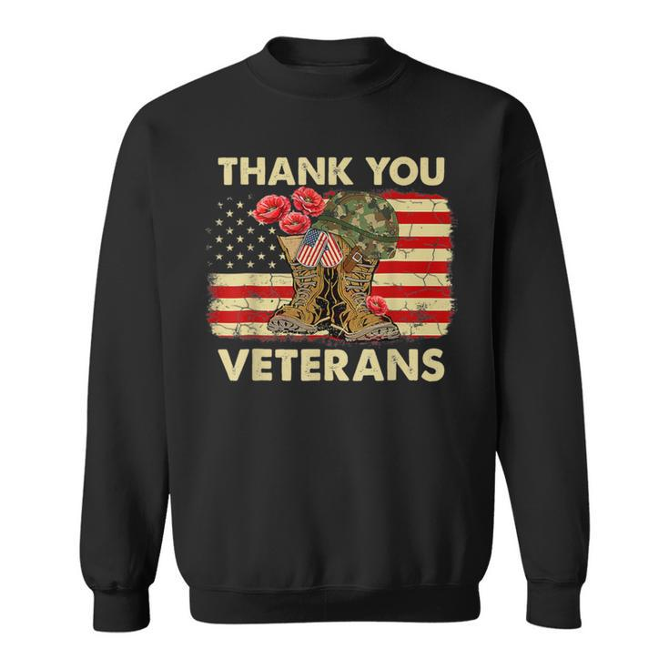 Thank You Veteran Veterans Day American Us Flag Poppy Flower Sweatshirt