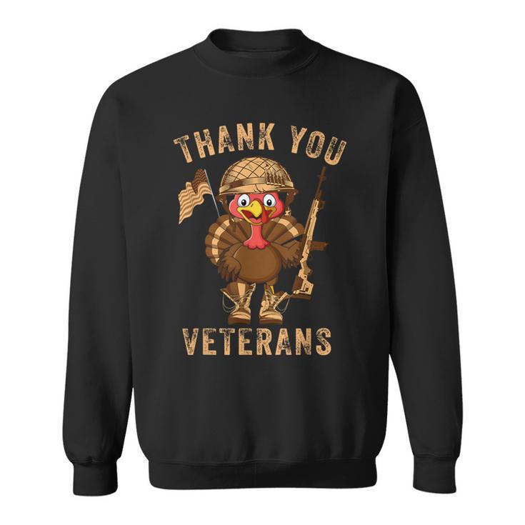 Thanksgiving Veteran Turkey Us Flag Thank You Veterans Sweatshirt