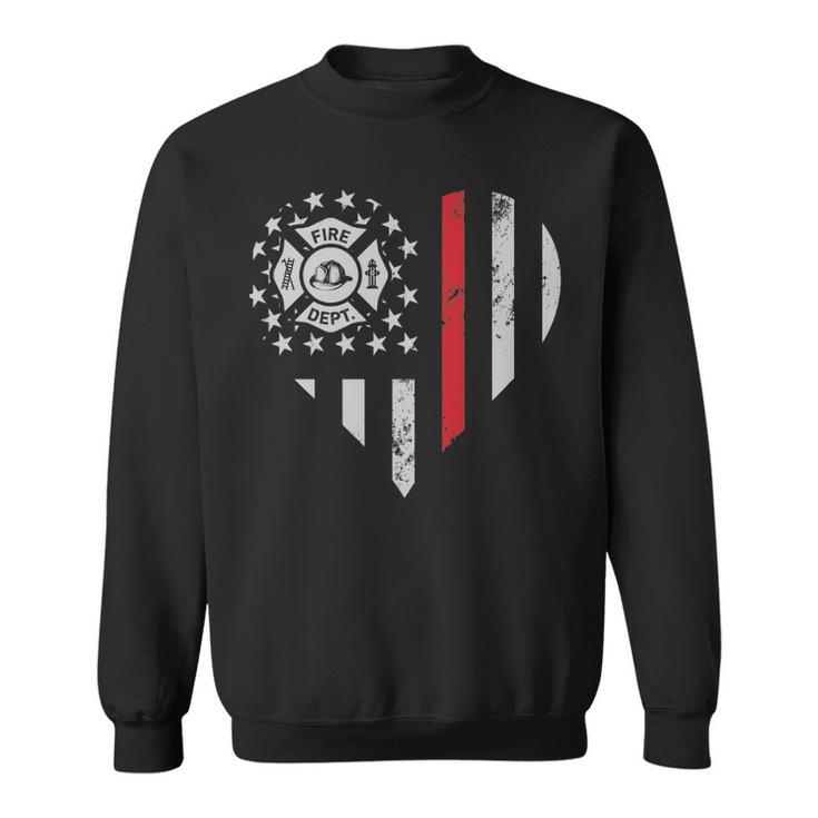 Thin Red Line Firefighter Love American Flag Heart Sweatshirt
